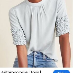 Anthropologie Light Blue Textured Sleeve Blouse